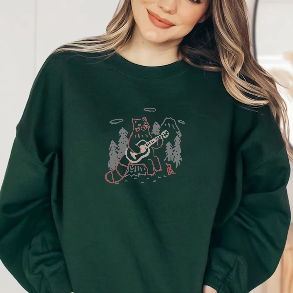 Unisex Sweatshirt  Long Sleeves Casual Hoodies Stylish Pullover Daily Wear Multiple Colors Versatile  Guitar Forest Raccoon