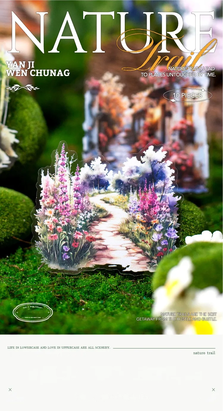 10pcs Stickers Nature Trail Landscaping Handbook DIY Material Decorative Stickers Supplies Package Scrapbook Cut 155*95mm