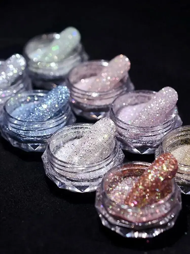 8 zestaw butelek paznokci kryształowy diamentowy proszek tęczowy błyszczący Nail Art brokatowy pigment holograficzny mikro szklany Manicure dekoracja — zdjęcie 2
