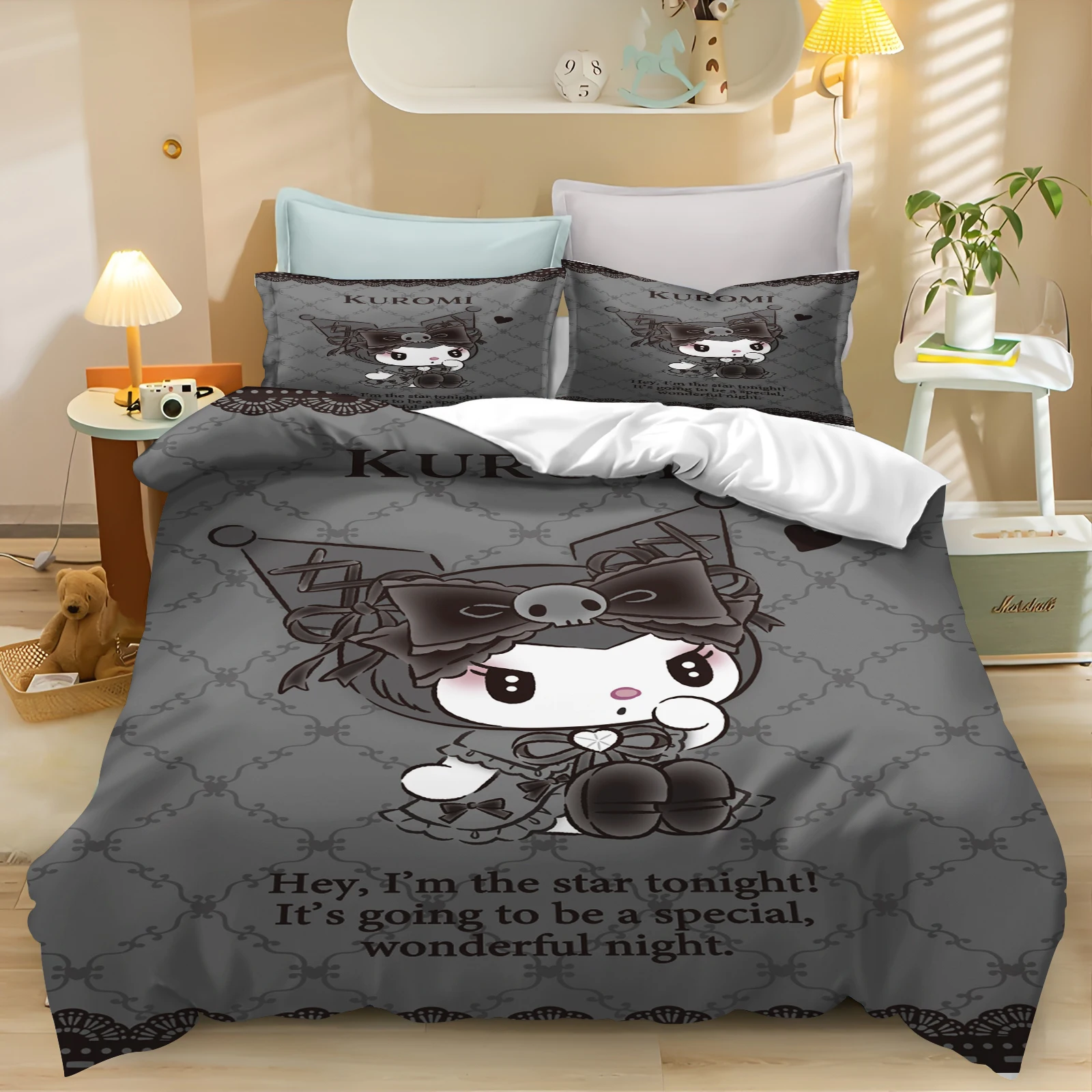 Cute Kuromi Digital Print Bedding Set Duvet Cover Pillowcase Quilt Set For Girls Children Adults Home Decor Gift