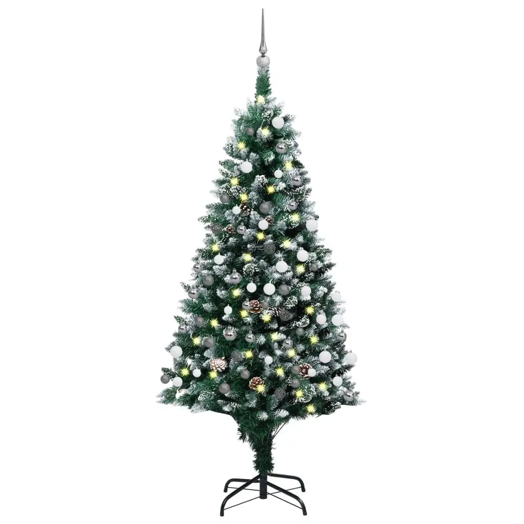 59.1 Pre-Lit Artificial Christmas Tree with Ornaments & Pine Cones - Festive Holiday Decoration