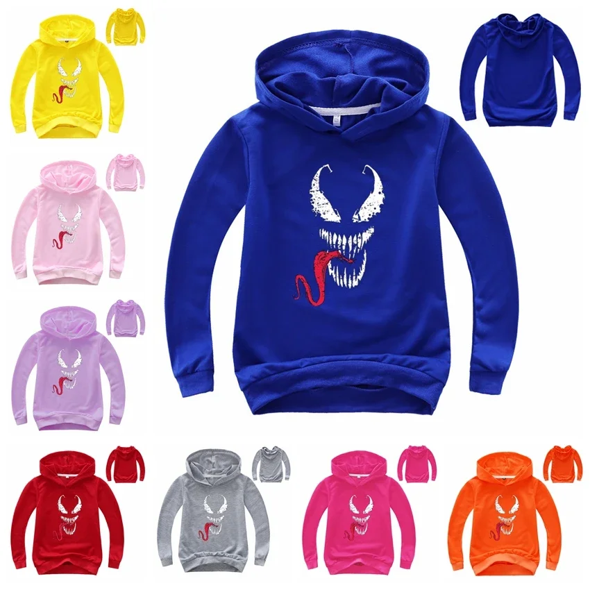 Boys Hoodies Long Sleeve Tshirts Unisex Girls Cartoon Venom Clothes For Kids Sweatshirts Children Outwear Casual Top Coat Hooded