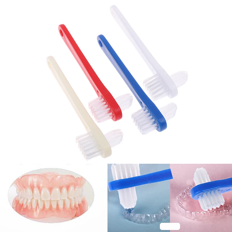 1 Pcs Double Head Toothbrush Manual Brush False Teeth Cleaner Portable Al Care Supply Denture Blue Red White Color