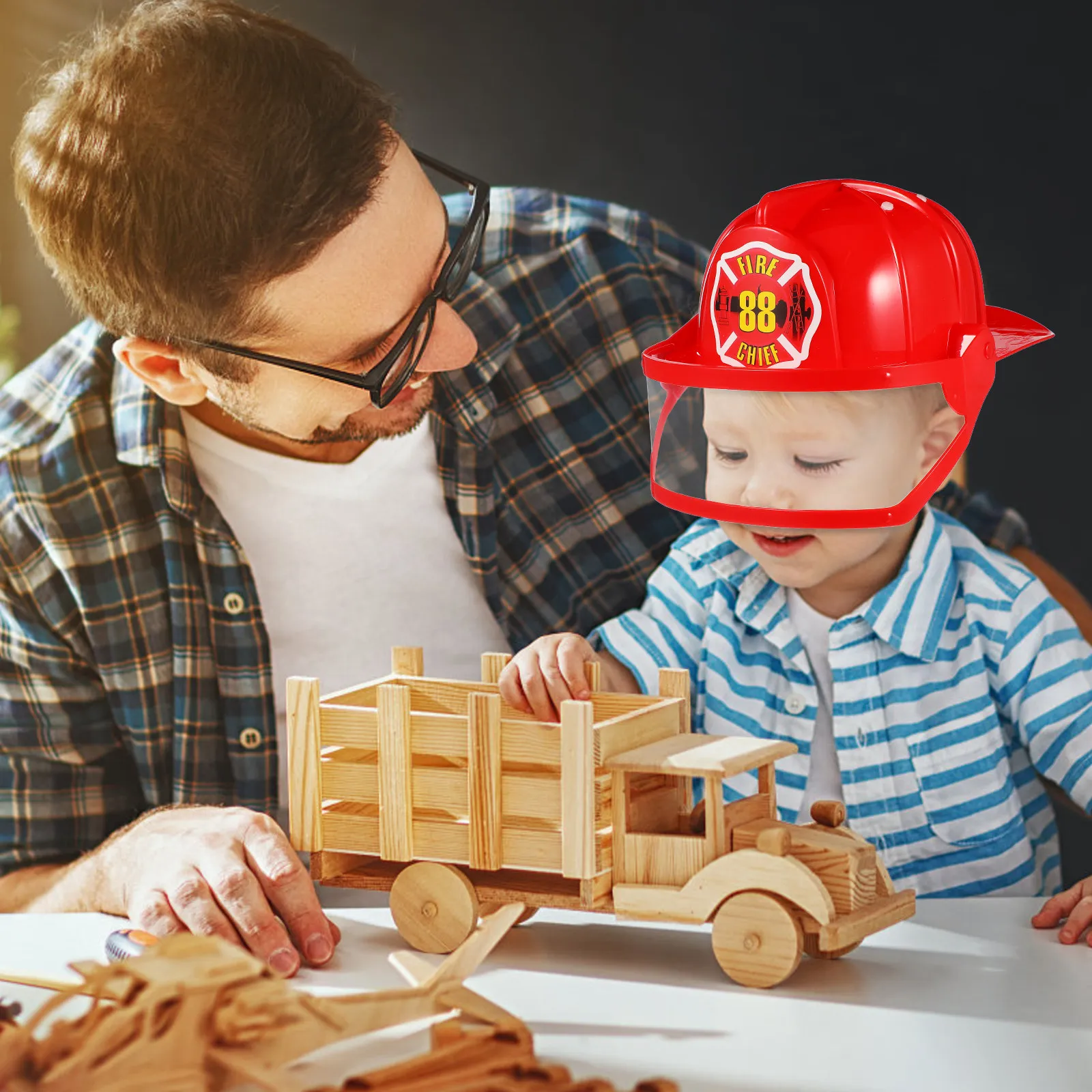 Adjustable Safety Fire Hat Red Plastic Educational Role Play Creative Construction Children Safety Toy