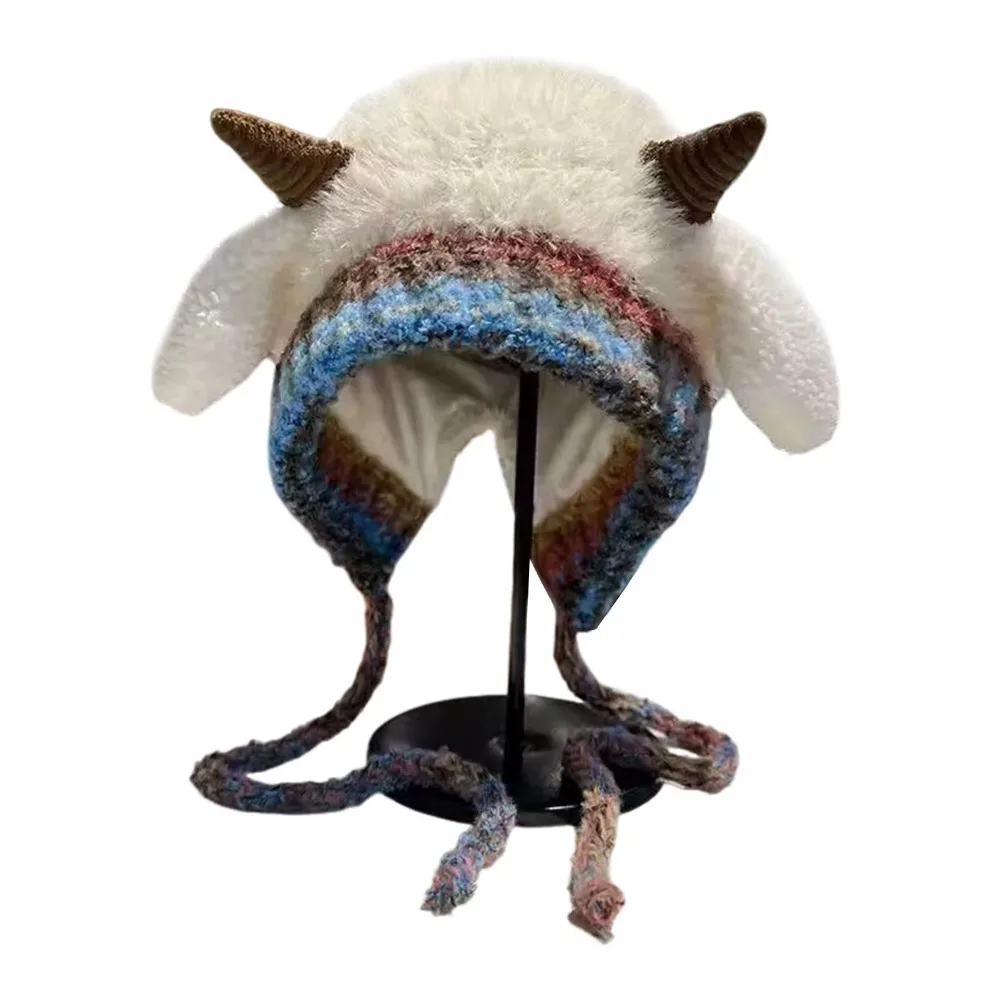 Versatile Korean Style Ear Protection Hat Cartoon Ear Sound Lamb Beanie Hat Keep Warm Soft Women Fluffy Hat Autumn and Winter