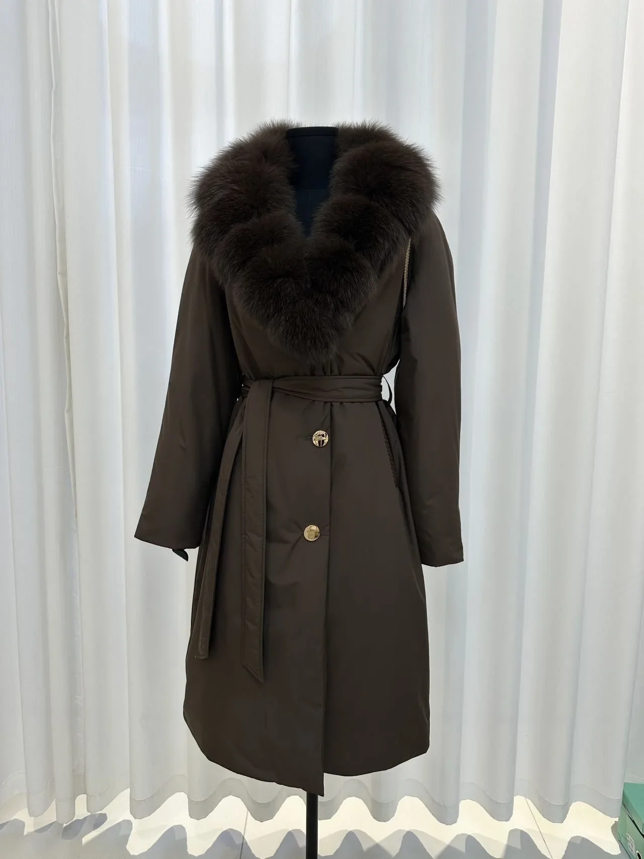 OFTBUY Duck Down Belted Slim Puffer Coat Winter Thick Warm Windproof Outerwear Real Fox Fur Collar Long Duck Down Jacket Women