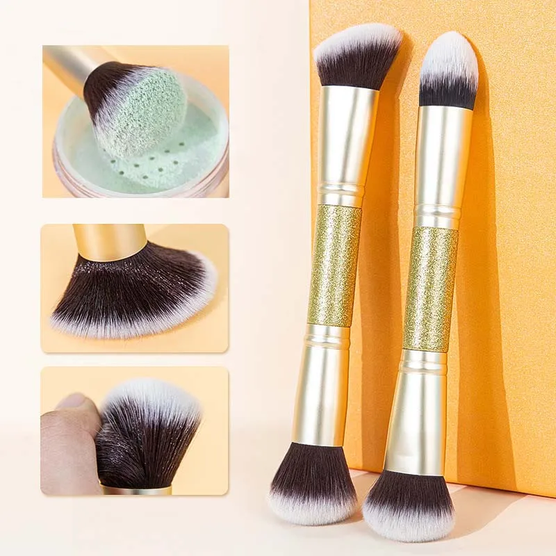 1pcs Gold Makeup Brush Double Ended Professional Sculpting Brush Powder Blush 2-in-1 Travel Foundation Blending Cosmetic Tools