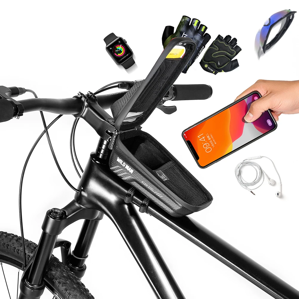 1L Bicycle Front Frame Bag with Quick Release Bicycle Upper Tube Bag Reflective Bike Top Tube Bag Road Bike Accessories