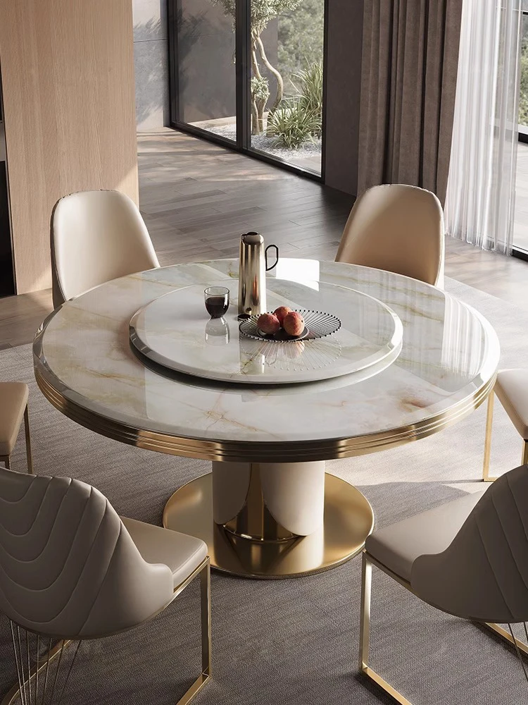 Natural luxury stone table marble round table light luxury high-grade platinum diamond white ice jade high-end home