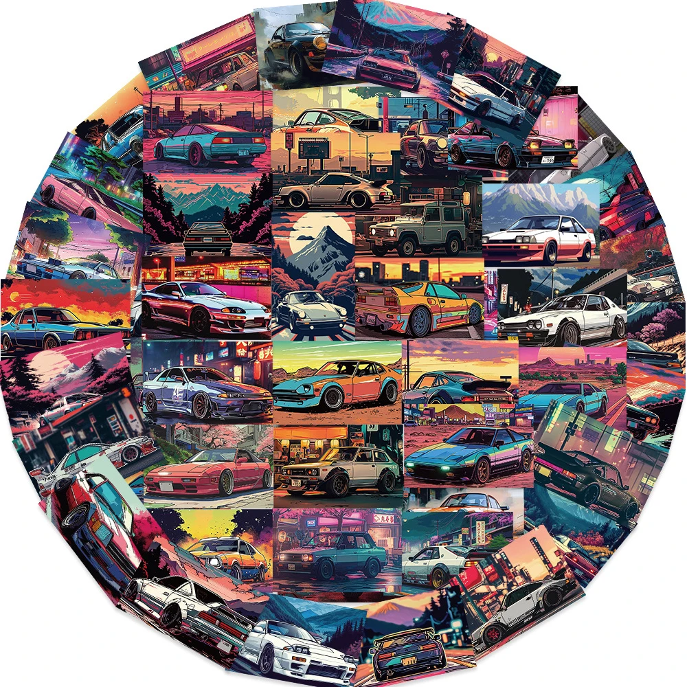 10/30/50pcs Vintage Japan Racing Car JDM Graffiti Stickers Cool Cartoon Sticker DIY Phone Helmet Skateboard Waterproof Decal Toy