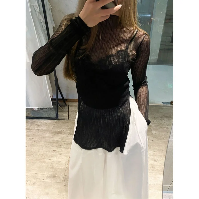 

Susan Faion Classic Bla Asymmetrical High Waist Slim Fit Skirt Set High Waist Midi Skirt with Open Slit for Women