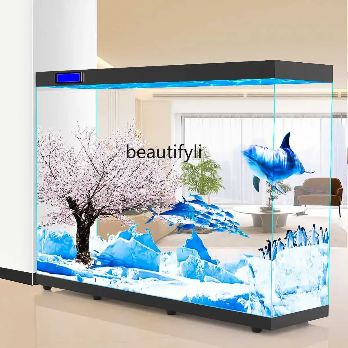 Partition screen ultra-white glass living room fish tank large and medium-sized floor-to-ceiling viewing rectangular aquarium