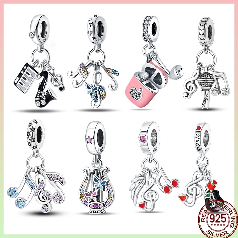 

Music Series 925 Sterling Silver Headphones Music Note Pendant Beads Suitable For Pandora Original Bracelet Diy