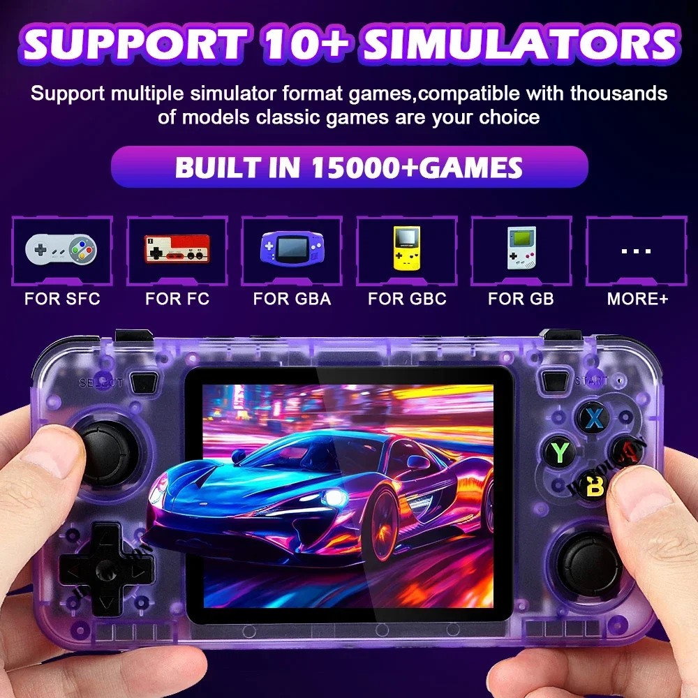 Transparent Black R36H Retro Handheld Video Game Console 3.5 Inch IPS Screen 15000+ Games 10+ Emulator for PS1/PSP/DC/N64/GB