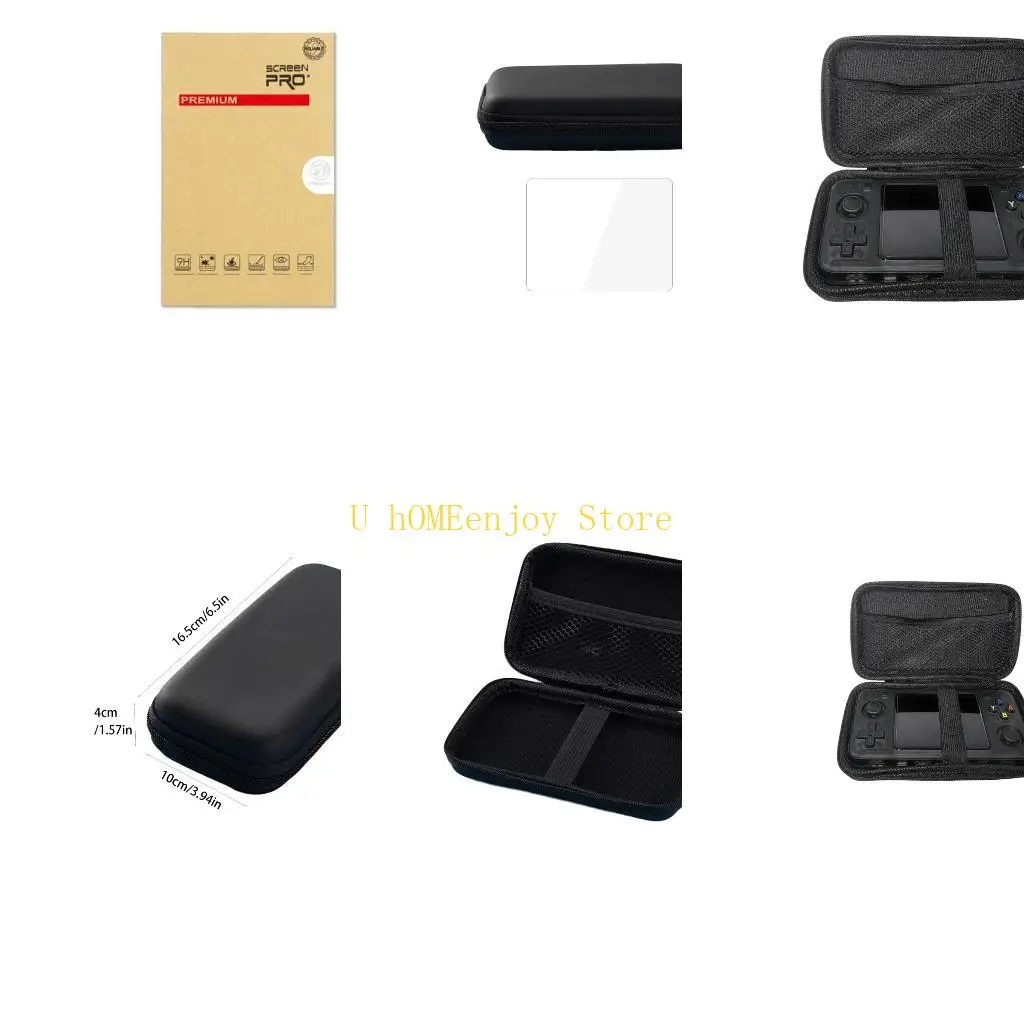 B0KF Large Capacity Storage Organizers Box & Clear Tempered Film for BOYHOM R36H Gaming Console Carrying Bag Shockproof Case