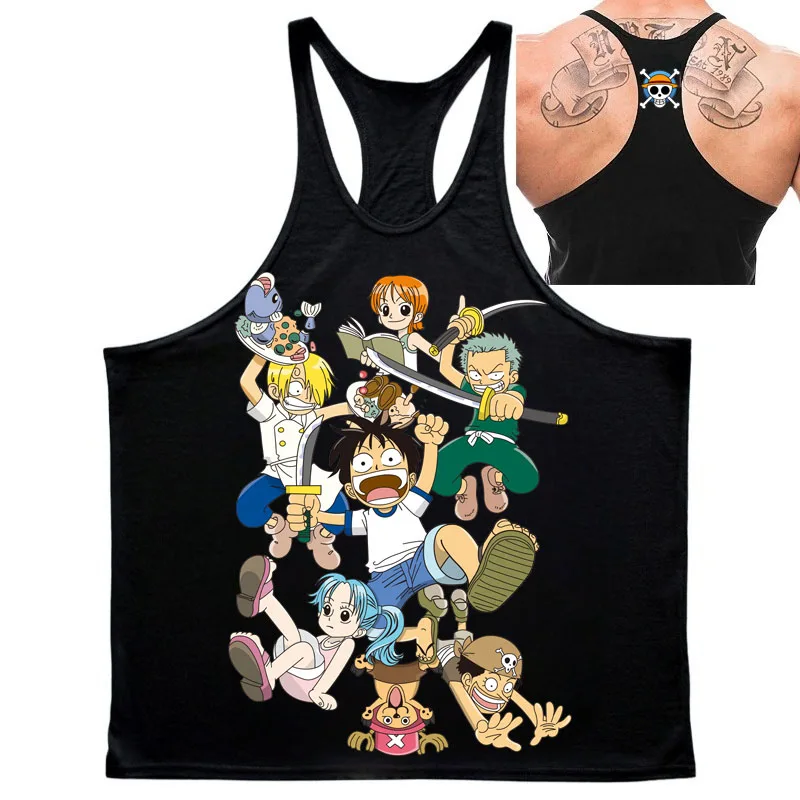 人気アニメ「ワンピース」をテーマにした麦わら帽子海賊団初期メンバー柄2025年夏メンズスポーツコットンノースリーブベスト