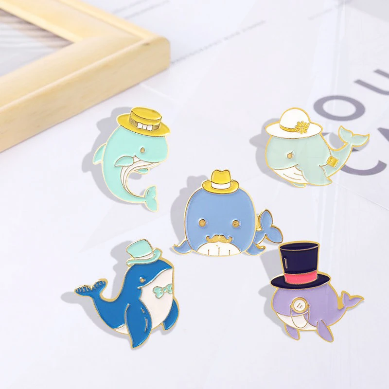 Hat Glasses Pines Bag Hat Lapel Pins Badge Men Women Jewelry Gift for Child Sea Animals Enamel  Brooch Shark Whale Dolphin with