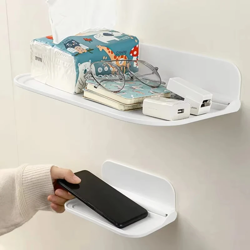Foldable Storage Rack Punch-Free Phone Holder Folding Wall Mounted Shelf Saving Space Wifi Router Storage Tray BathroomOrganize