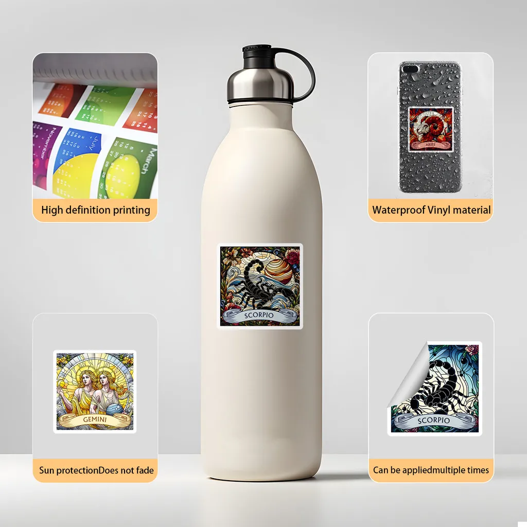 50 adesivi graffiti zodiacali - Decorazioni impermeabili per tazze d'acqua e telefoni, design costellazione fai-da-te (negozio anime mondo)