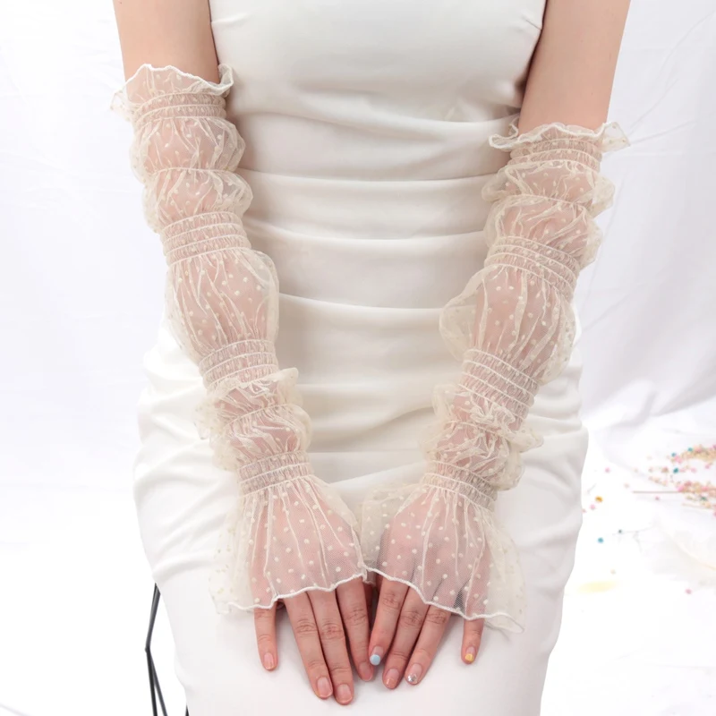 ยาวน่ารักลูกไม้ตาข่าย Fingerless ถุงมือฤดูร้อนครีมกันแดดยอดนิยมลําโพงแขนครีมกันแดดถุงมือสาวเซ็กซี่อุปกรณ์เสริม