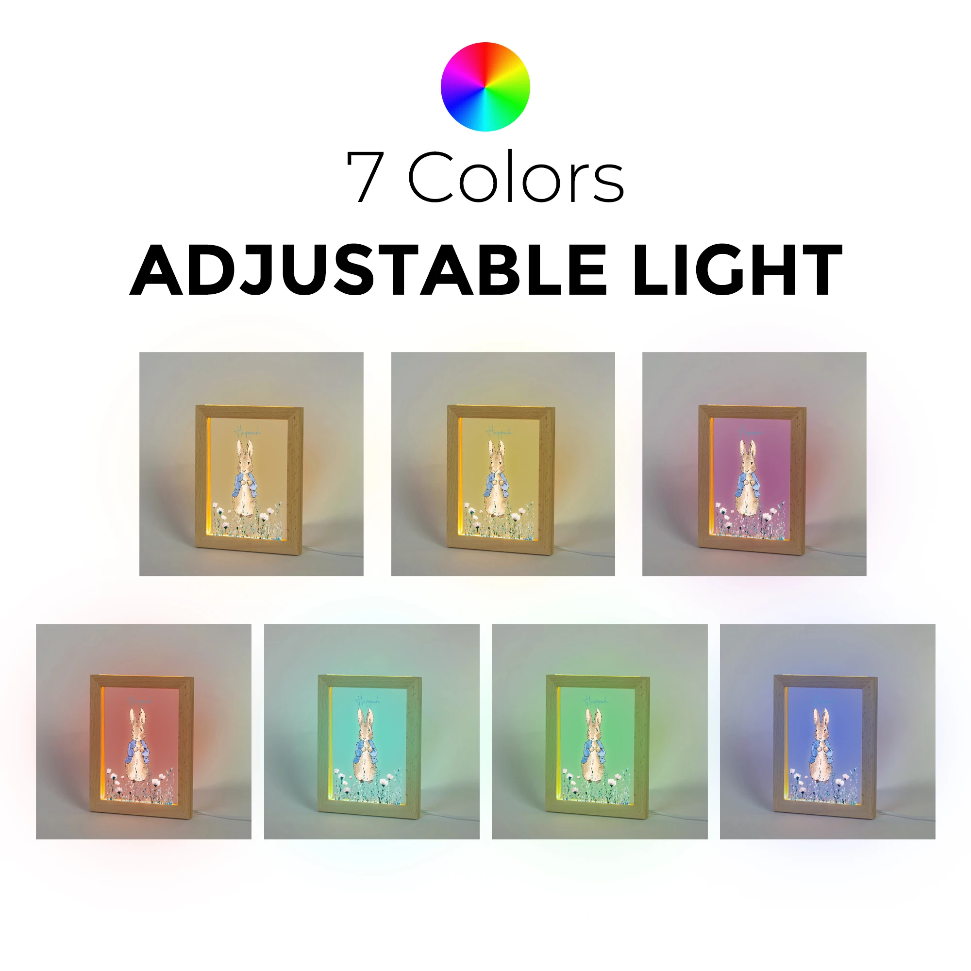 2d plana nome personalizado dos desenhos animados peter coelho led acrílico luz da noite moldura de madeira 21x17cm crianças quarto presentes decoração casa