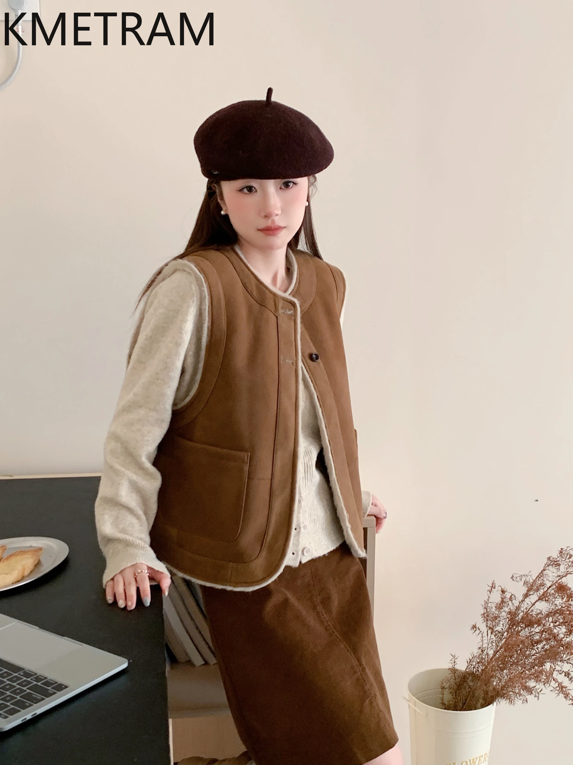 Kmram 100% lã de pele de carneiro natural dupla face jaqueta mulher camelo profundo casaco de pele real roupas de inverno 2025 ropa mujer