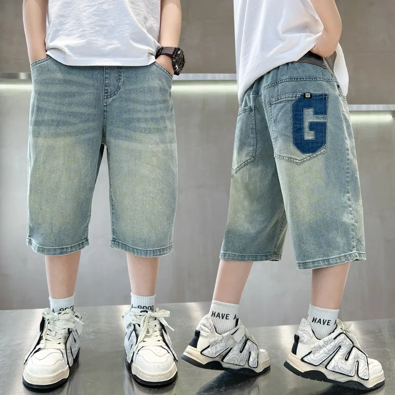 

Детские джинсовые шорты: новые летние джинсы с дырками, высококачественная одежда для мальчиков, укороченные джинсы до середины икры, повседневные штаны для детей 5, 7, 9, 11, 13 лет
