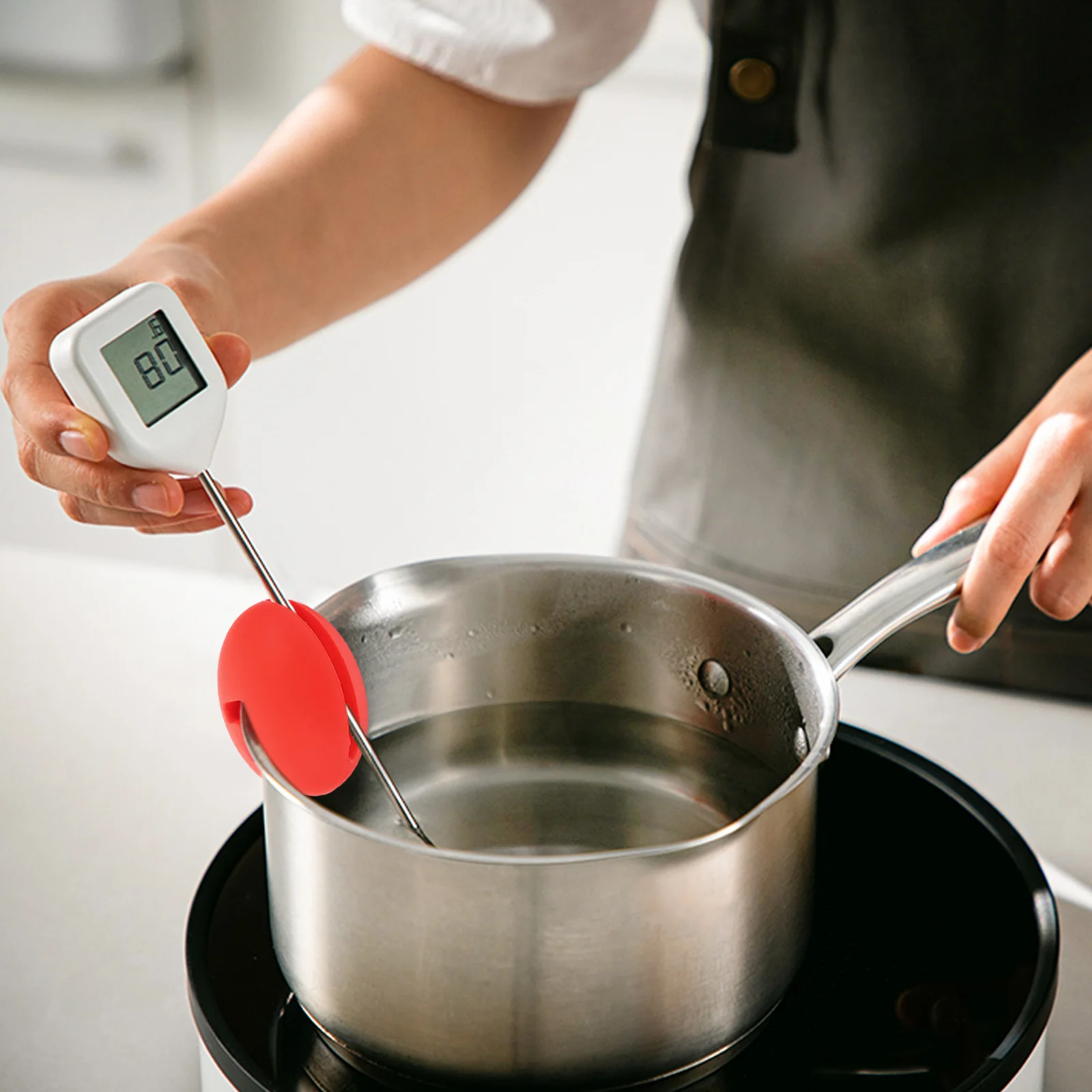 

Silicone Thermometer Clip Pot Holder Red Probe Clamp for Cooking Heat Resistance Temperature Probe Pot Clip Foldable Kitchen