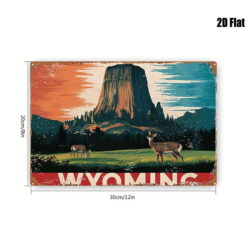 2D Flat, 1pc 2D Flat Sign, Wyoming Natural Scenery Deer Herd Decorative Painting, Suitable for Farmhouse, Room Decor, Holiday Pa