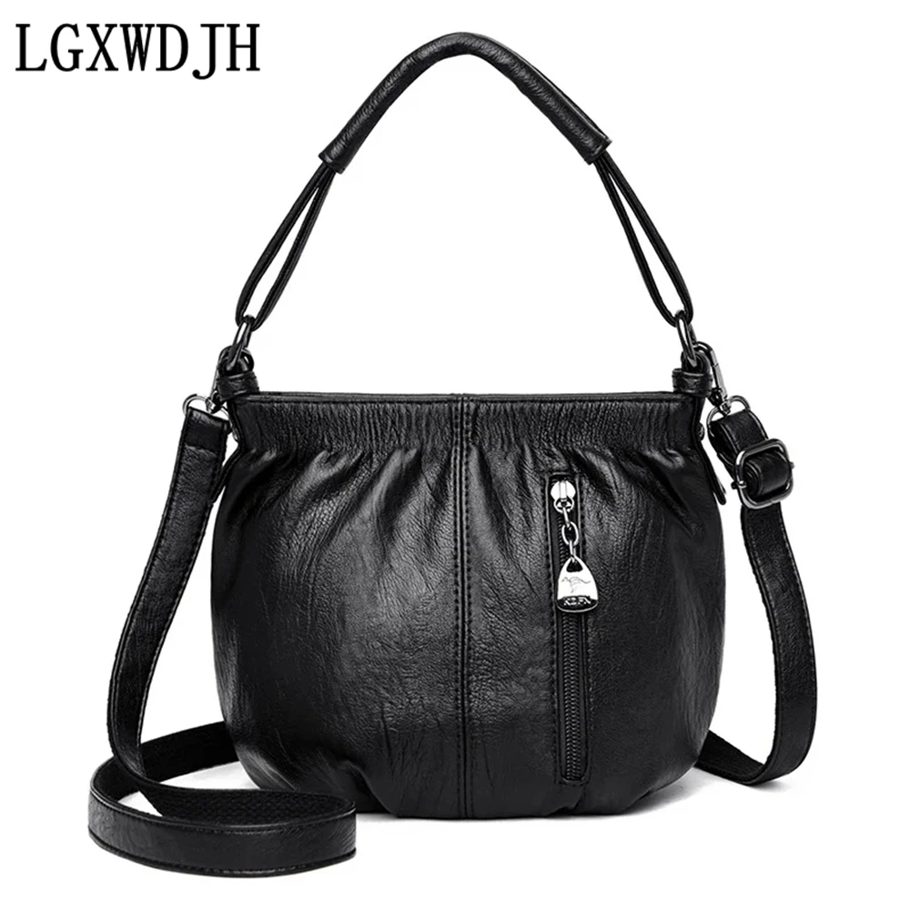 Casual White Bucket-shaped Pleated New women's shoulder bag Double-Heeled Shoulder Strap Business Retro crossbody bags for women