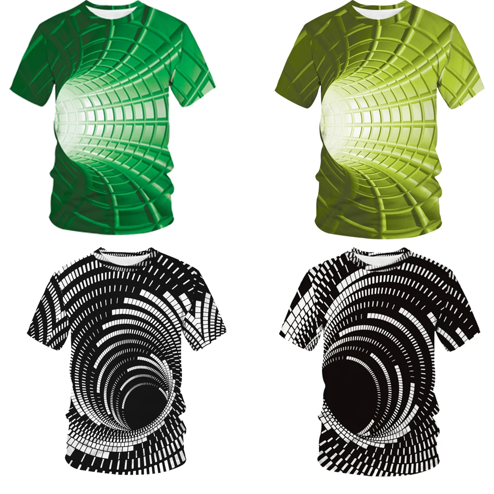 Vintage T-Shirts For Men 3D Abstract Dizziness Pattern Short Sleeve Top Summer T Shirt Loose Oversized Tee Shirt Men Clothing