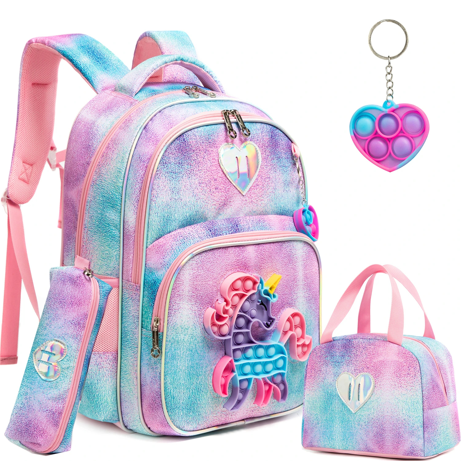 Meetbelify Backpack for Girls Kids Backpacks for Elementary Preschool Student with Lunch Box Pencil Case 3 in 1 Bookbag for Girl