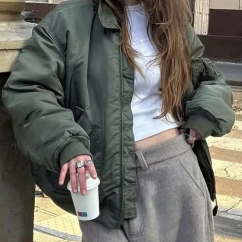 

Women's 2025 Autumn/Winter Turn-Down Collar Pocket-Decorated Cotton Jacket Coat