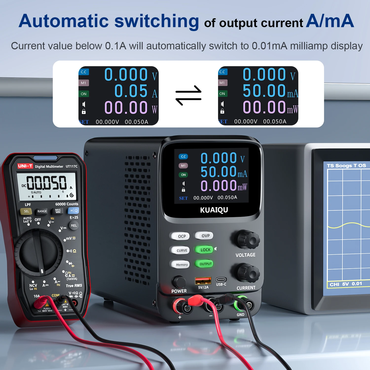 AC to DC Lab Power Supply 30V 10A Adjustable Bench Power Source 60V 5A 120V 3A For Mobile Phone Repair Battery USB Fast Charging