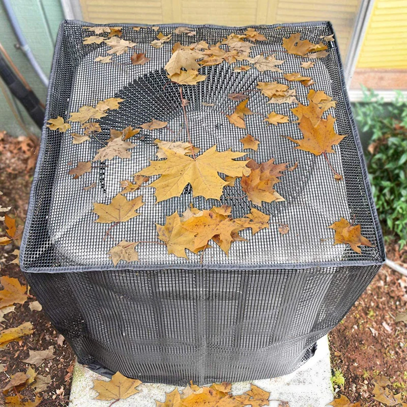 Mesh Air Conditioner Cover with Adjustable Buckle Strap for Outdoor AC Unit Protective Cover Free From Leaves Grass Blockage
