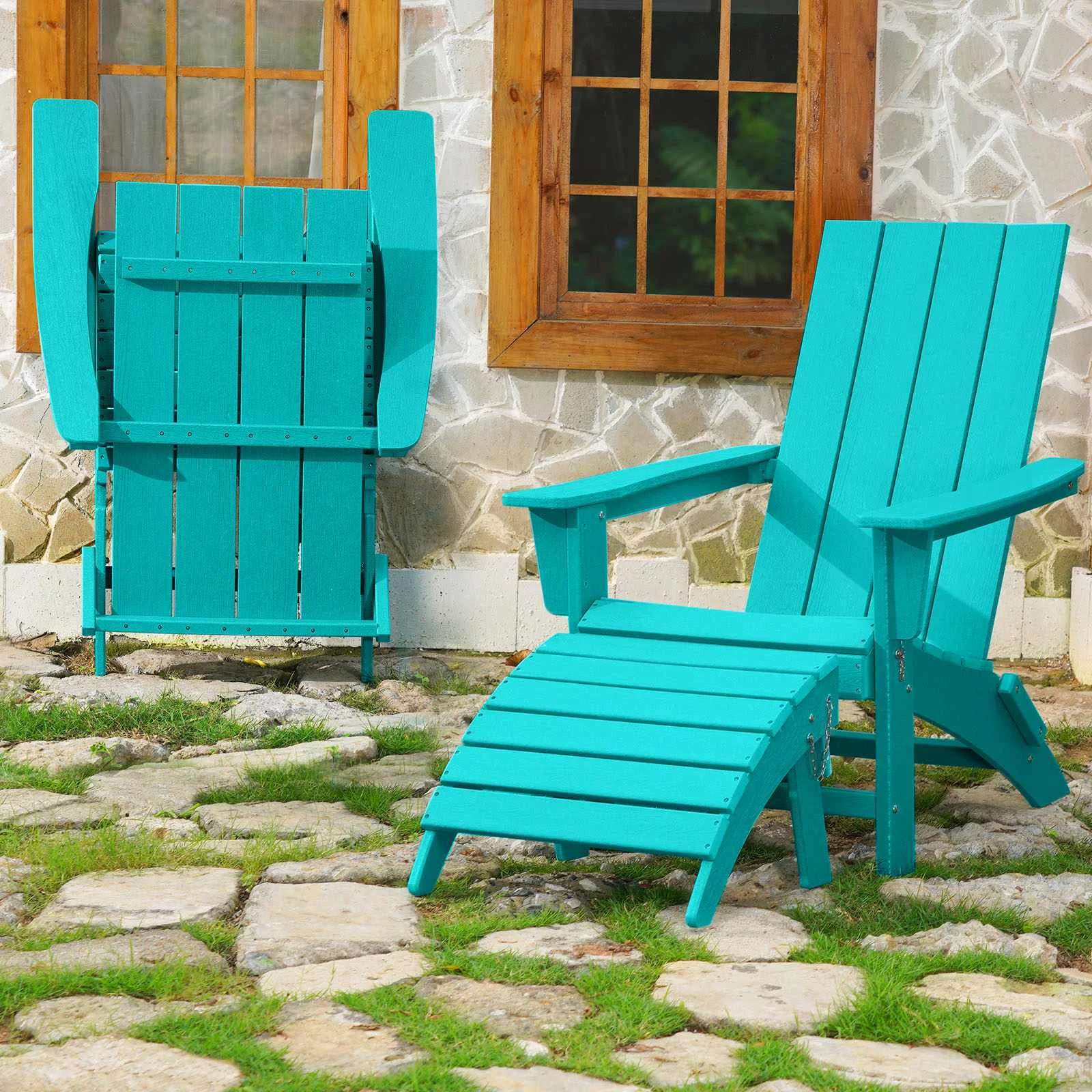 Dobrável Adirondack cadeira de madeira com pés, resistente às intempéries, Fire Pit, Pátio cadeiras Set, ao ar livre