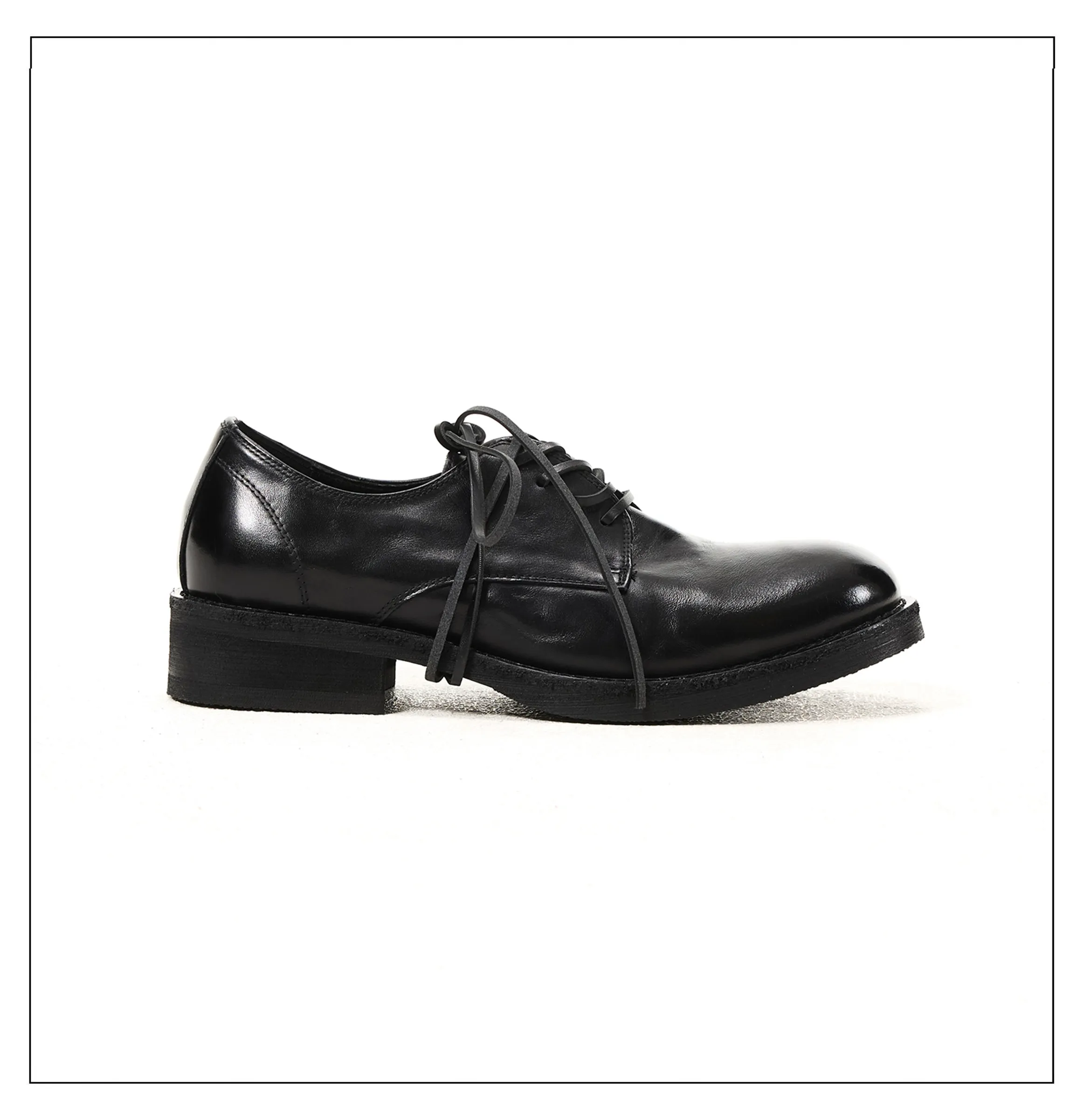 Black whole shoe washed cowhide round toe handmade derby leather shoes men's thick soled casual formal commuting