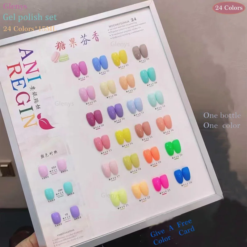 

Glenys 24 color candy fragrance nail polish glue popular semi permanent immersion gel color card nail salon varnish set