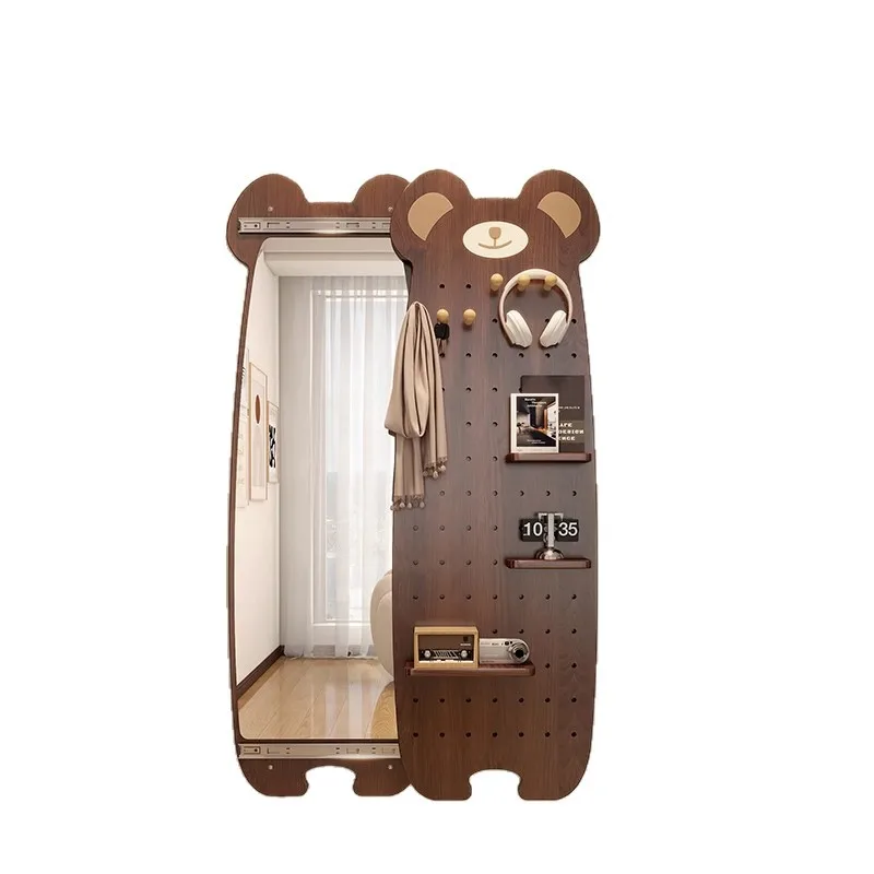 

Solid wood hole board full-length mirror Hidden push-pull full-body Household closed wal
