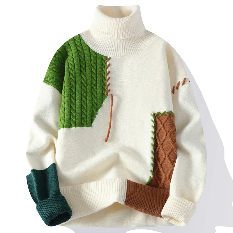 Non-Iron Men'S Patchwork Sweaters Spring Autumn Winter Clothes 2024 Pull OverSize 3XL 4XL Classic Style Casual Pullovers