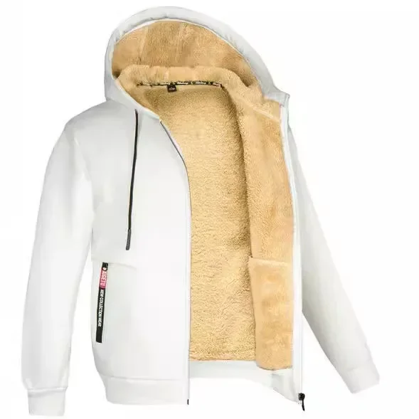 2026 New Lamb Fleece Men's Hoodie with Thickened Fleece for Autumn and Winter Hooded Sportswear Casual Cardigan and Warm Jacket