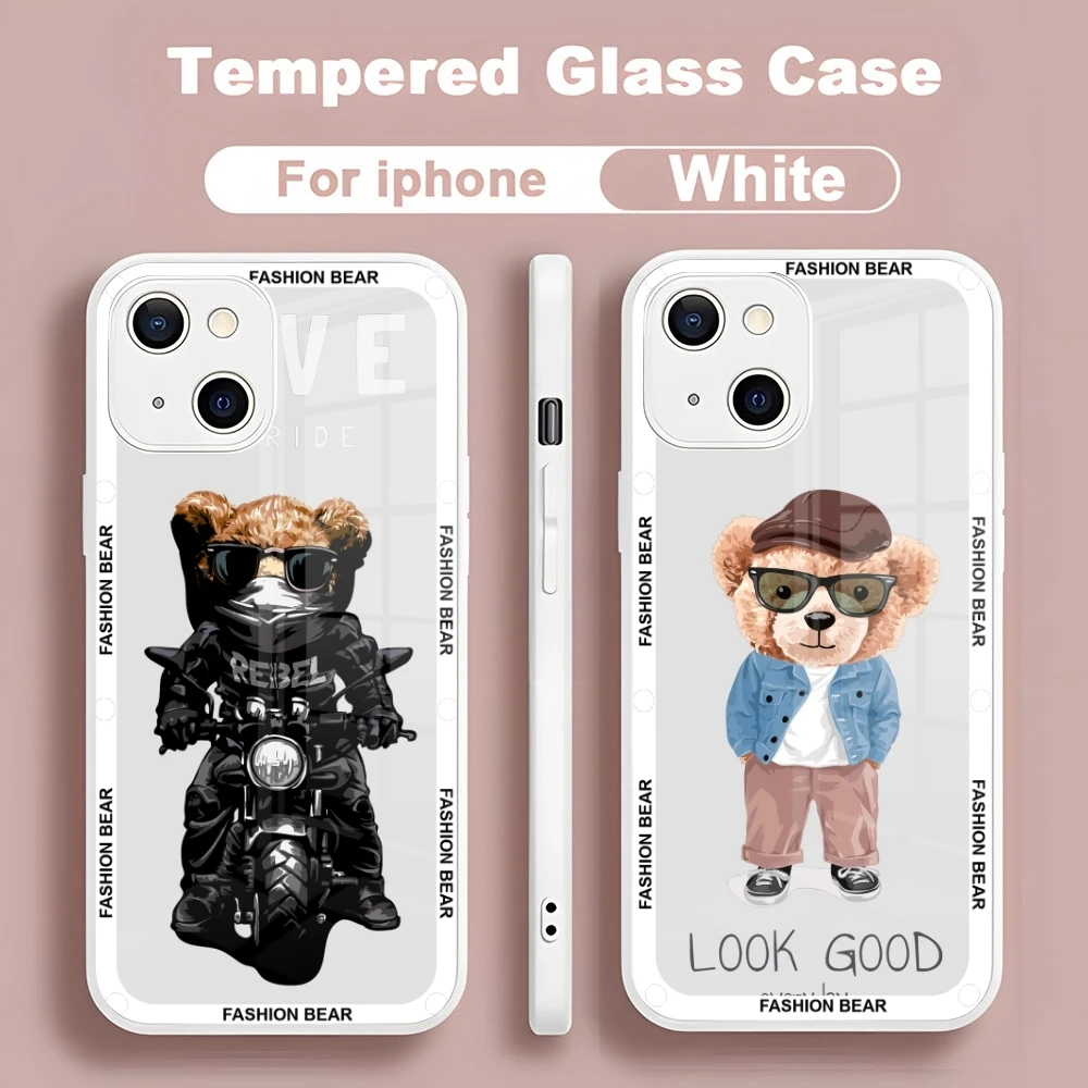 

Модный спортивный коврик для мыши с медведем, новинка для Iphone 15 14 13 12 11 Pro Max X XS XR 7 8 Plus SE, стекло с металлическим покрытием
