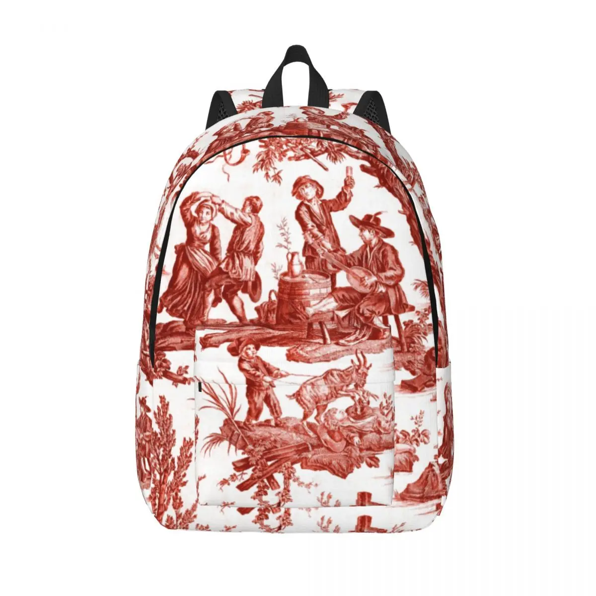 

Изготовленный на заказ красный и белый холщовый рюкзак Toile De Jouy для женщин и мужчин, водонепроницаемый школьный рюкзак с французскими мотивам, сумка с цветочным принтом, сумки для книг