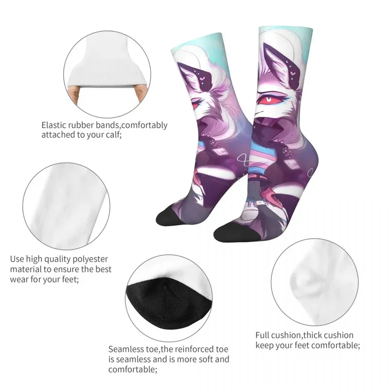 Y2K Autumn Winter Retro Women Men Sexy Loona Helluva Anime Breathable Football Socks