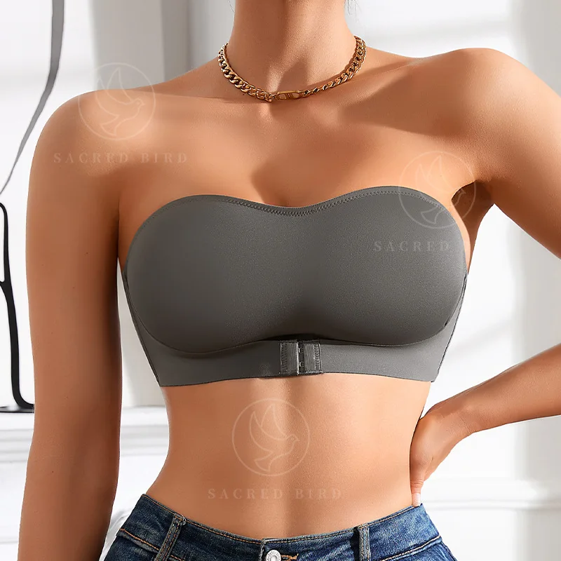 Žhavý výprodej Nový design Efektní protiskluzová boční jednodílná podprsenka Bralette s vyztužením z ledového hedvábí bezešvá podprsenka bez ramínek pro ženy - náhled 3