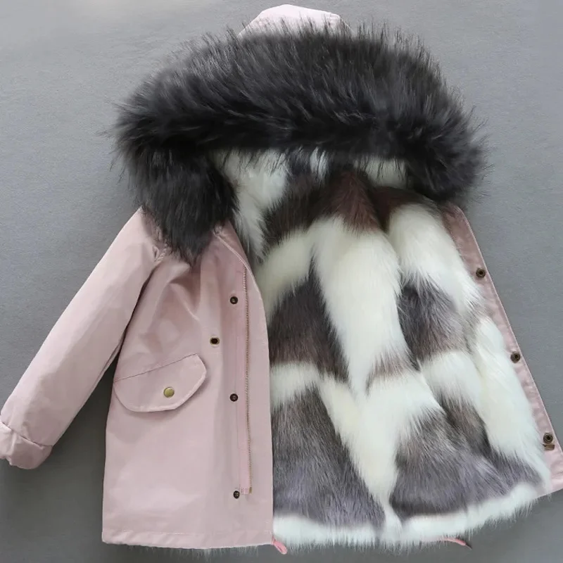 Meisjes Donsjack 2024 Winter Faux Fox Bontjas Voering Afneembare Lange Parka Warme Buitenkleding Hoge Kwaliteit Babykleding