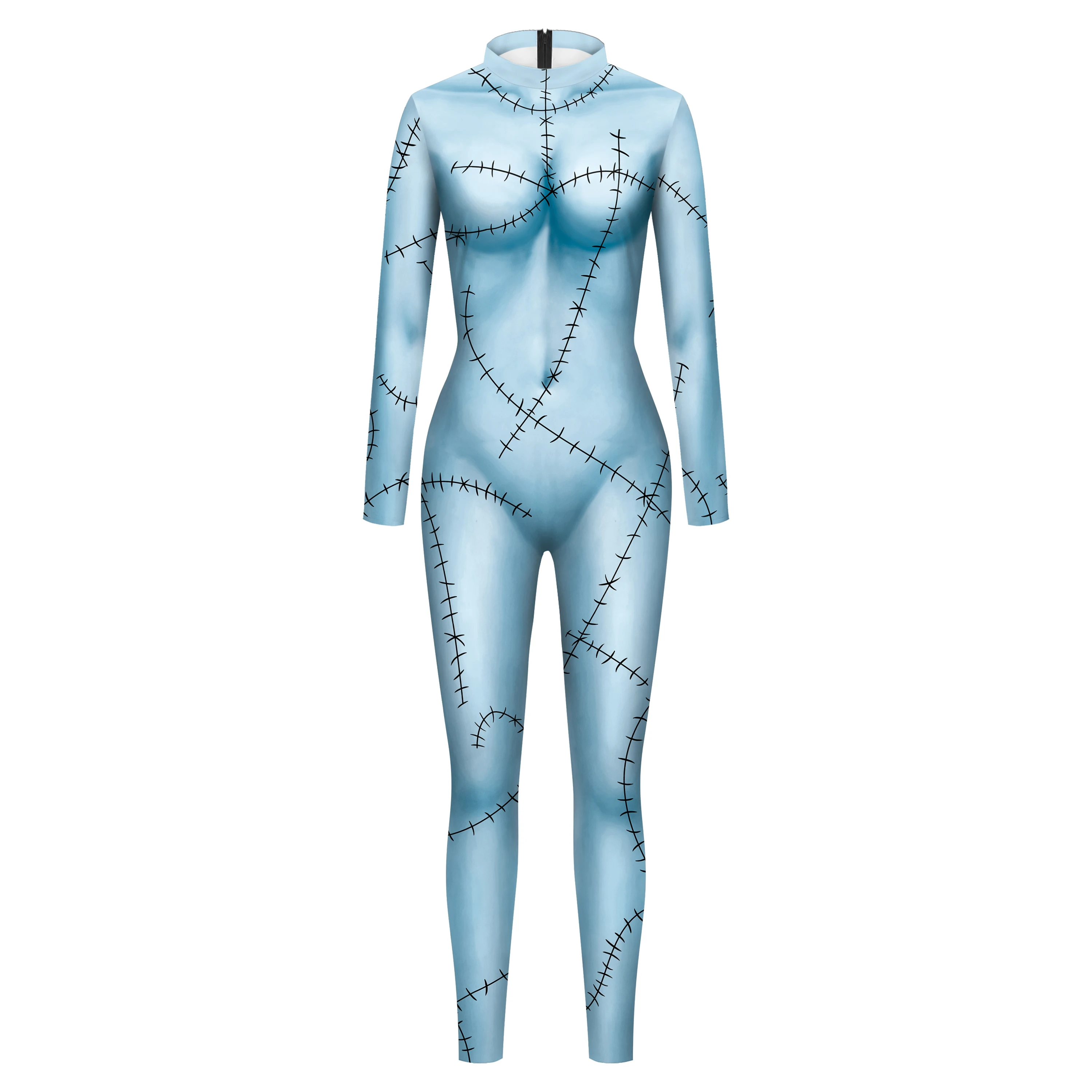 Sally Costume Woman Halloween Party Bodysuit Fancy Bodysuit Ladies Disguise Wear Carnival Jumpsuit Long Sleeve Sexy Zentai Suit