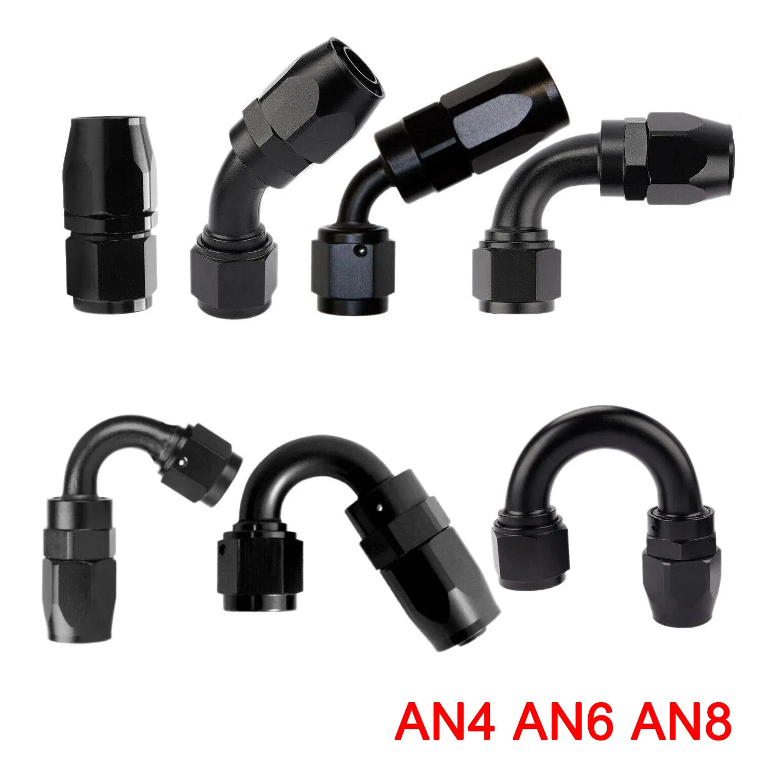 1Pc Universal AN4 AN6 AN8 Straight 45 60 90 120 150 180 Degree Oil Fuel Swivel Hose End Fitting Oil Hose End Adaptor Kit Black