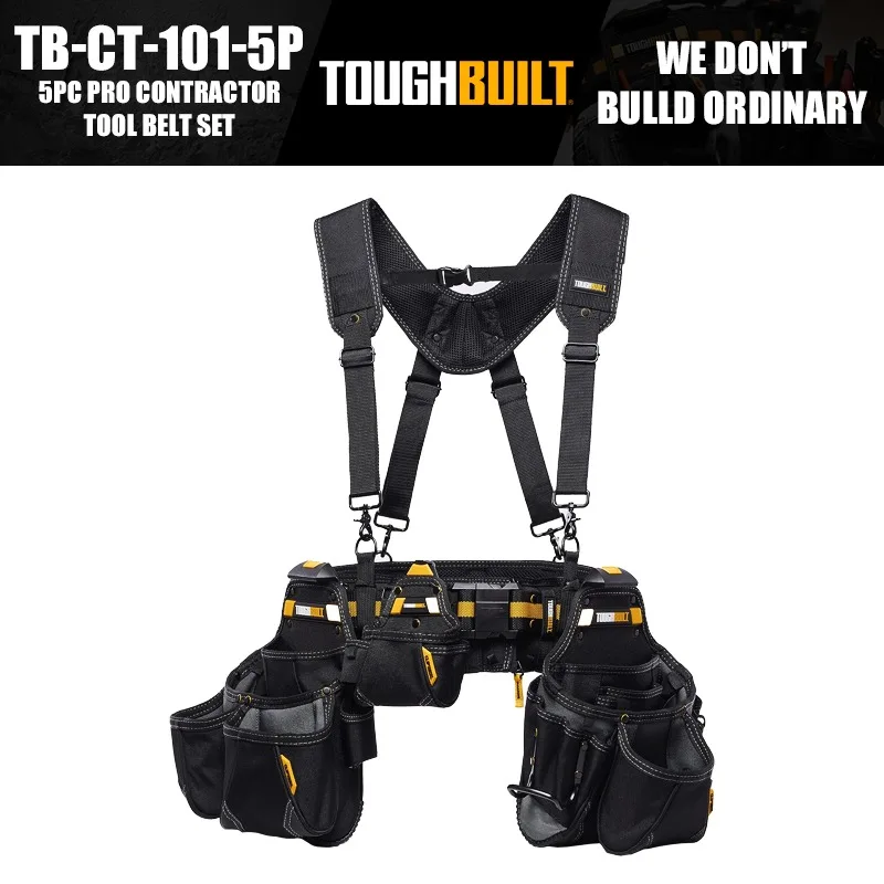 ToughBuilt TB-CT-101-5P 5PC Pro Contractor Tool Belt Set Tools Packaging Bag