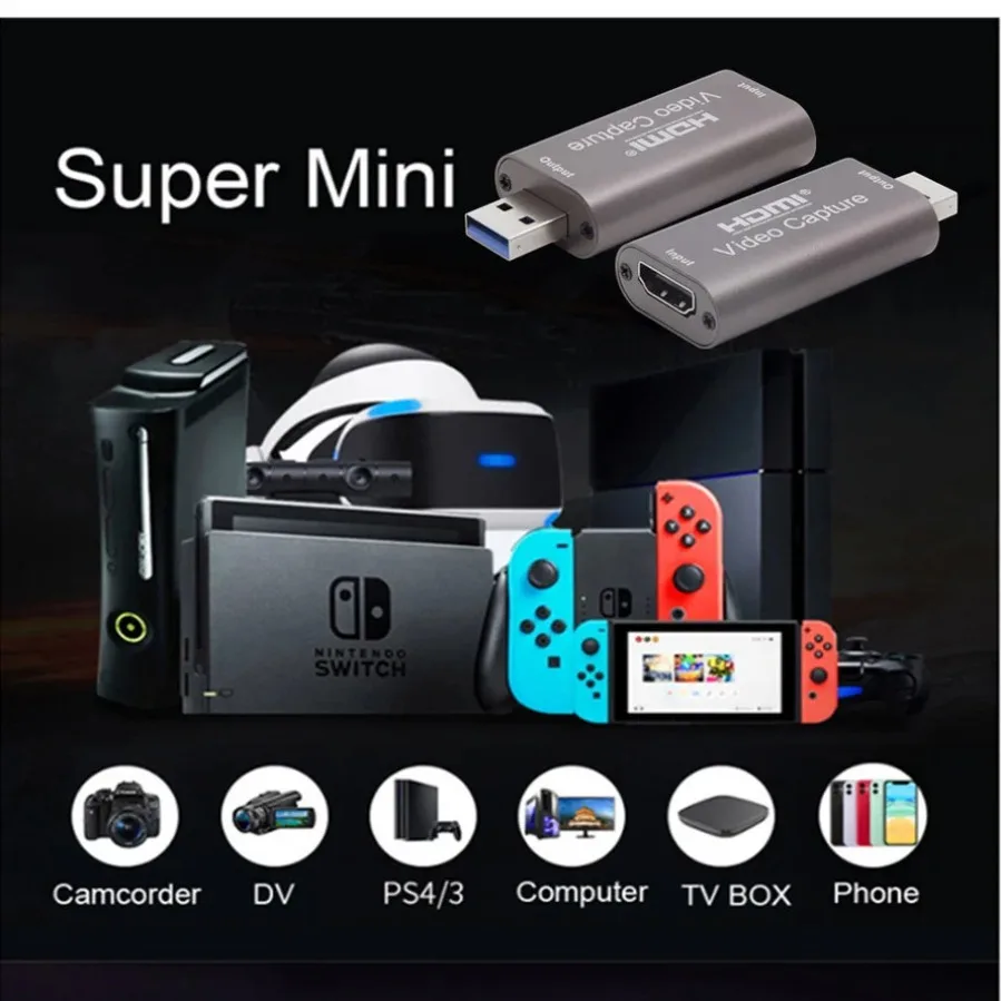 USB 3.0/2.0 4K Video Capture Card HDMI-Compatible 1080P HD Game Grabber Box for HDTV PS4 Camera DVD PC Recording Live Streaming